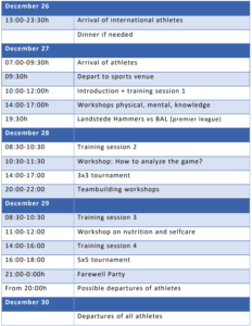 timetable wintercamp