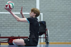 Vamos vs. Spaarnestad during Cup finals sitting volleyball at Schuttersveld, Sneek, Friesland, Netherlands on April 20 2024. Photo: Ronald Hoogendoorn